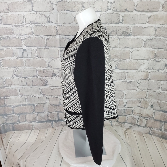 Lucky Brand Black White Knit Zip Front Cardigan XL Chevron Pattern - Picture 10 of 14